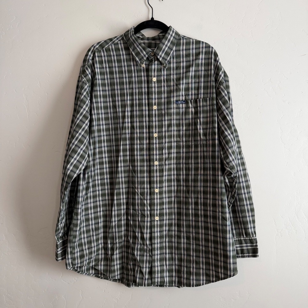 Chaps Ralph Lauren Mens XL Long Sleeve Plaid Button Down Shirt Green Navy